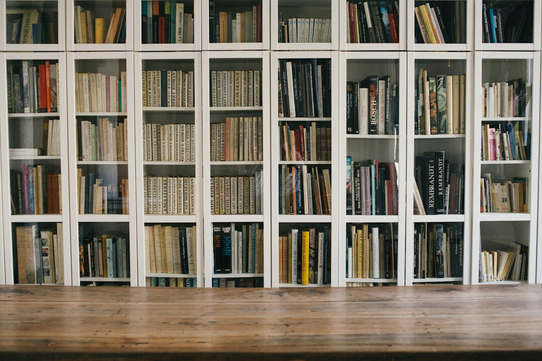 bookshelf with mystery novels